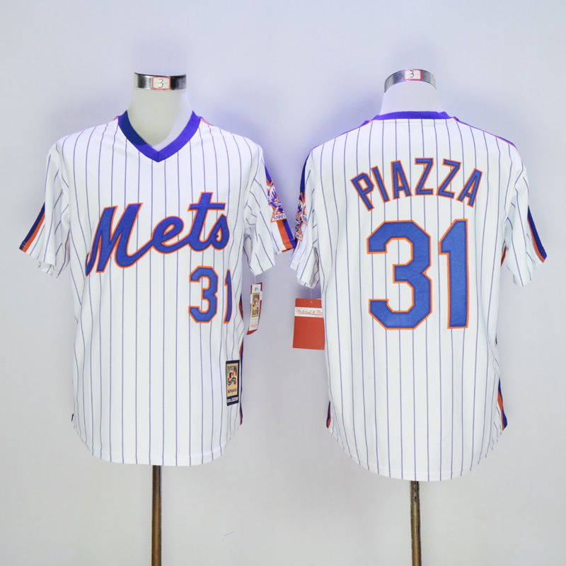 Men New York Mets 31 Piazza White Throwback MLB Jerseys1